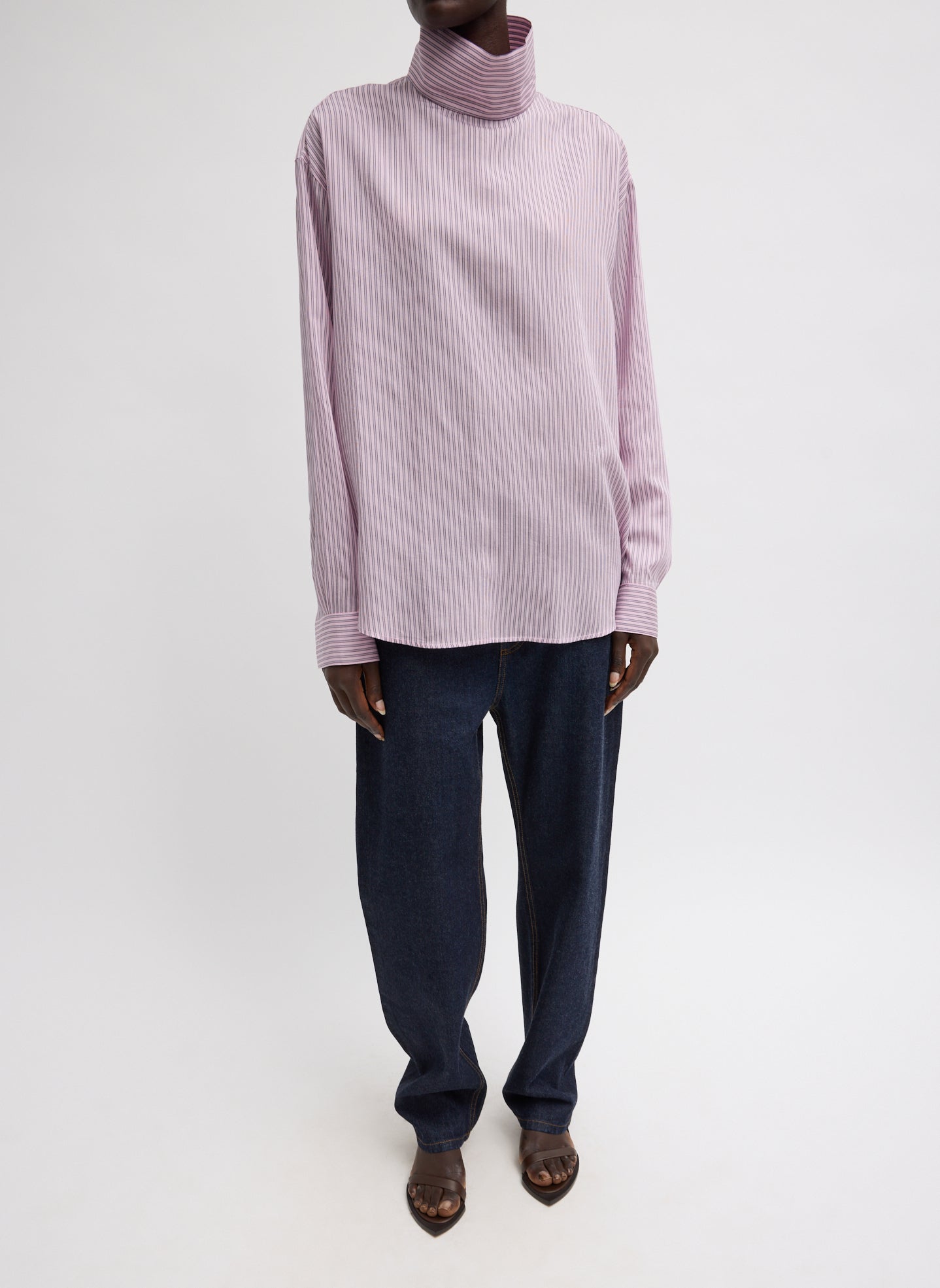 Ultra Light Silk Tencel Striped Funnel Neck Shirt – Tibi Official