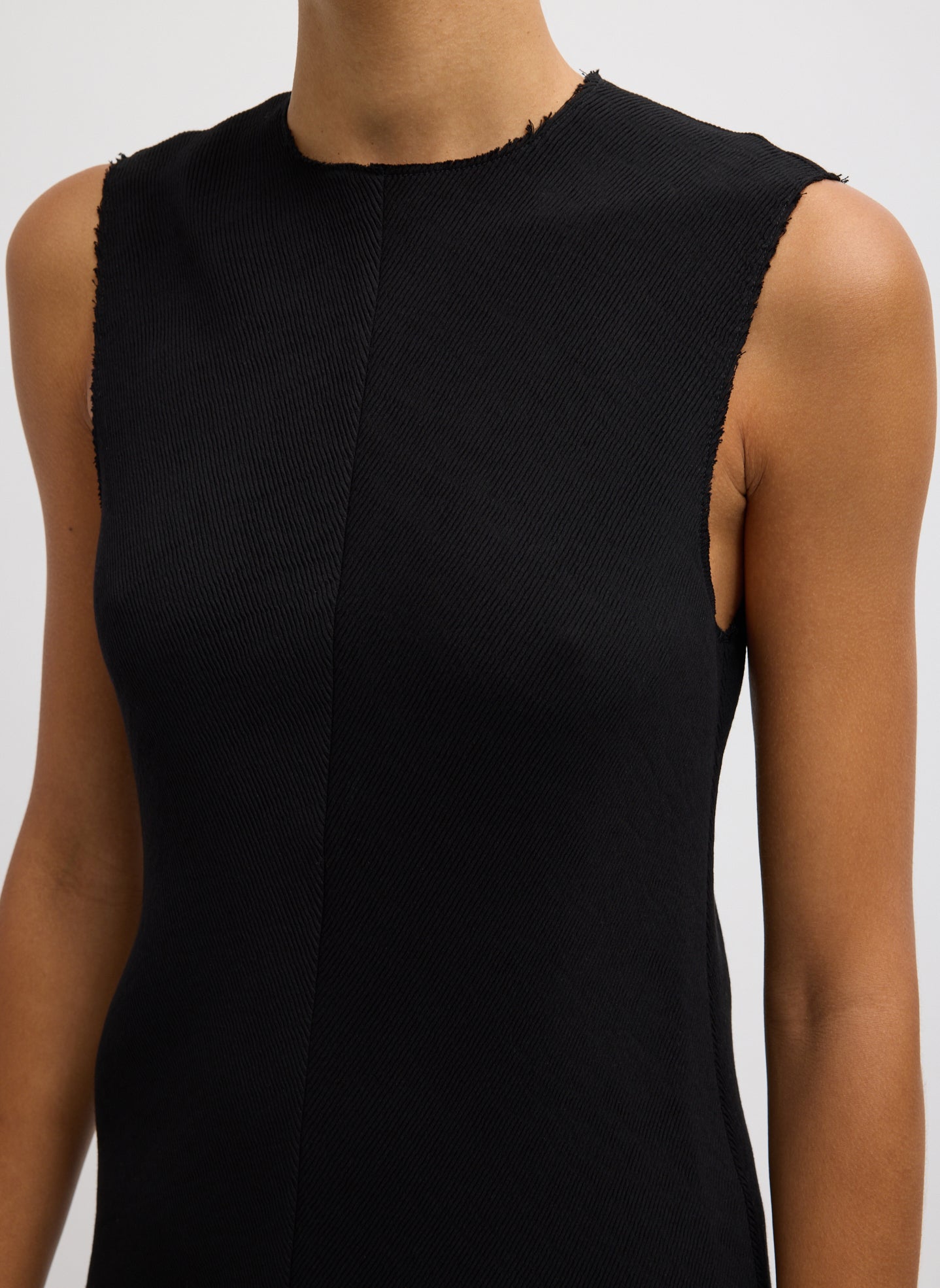 Viscose Plisse Sleeveless Bias Dress - closeup of front