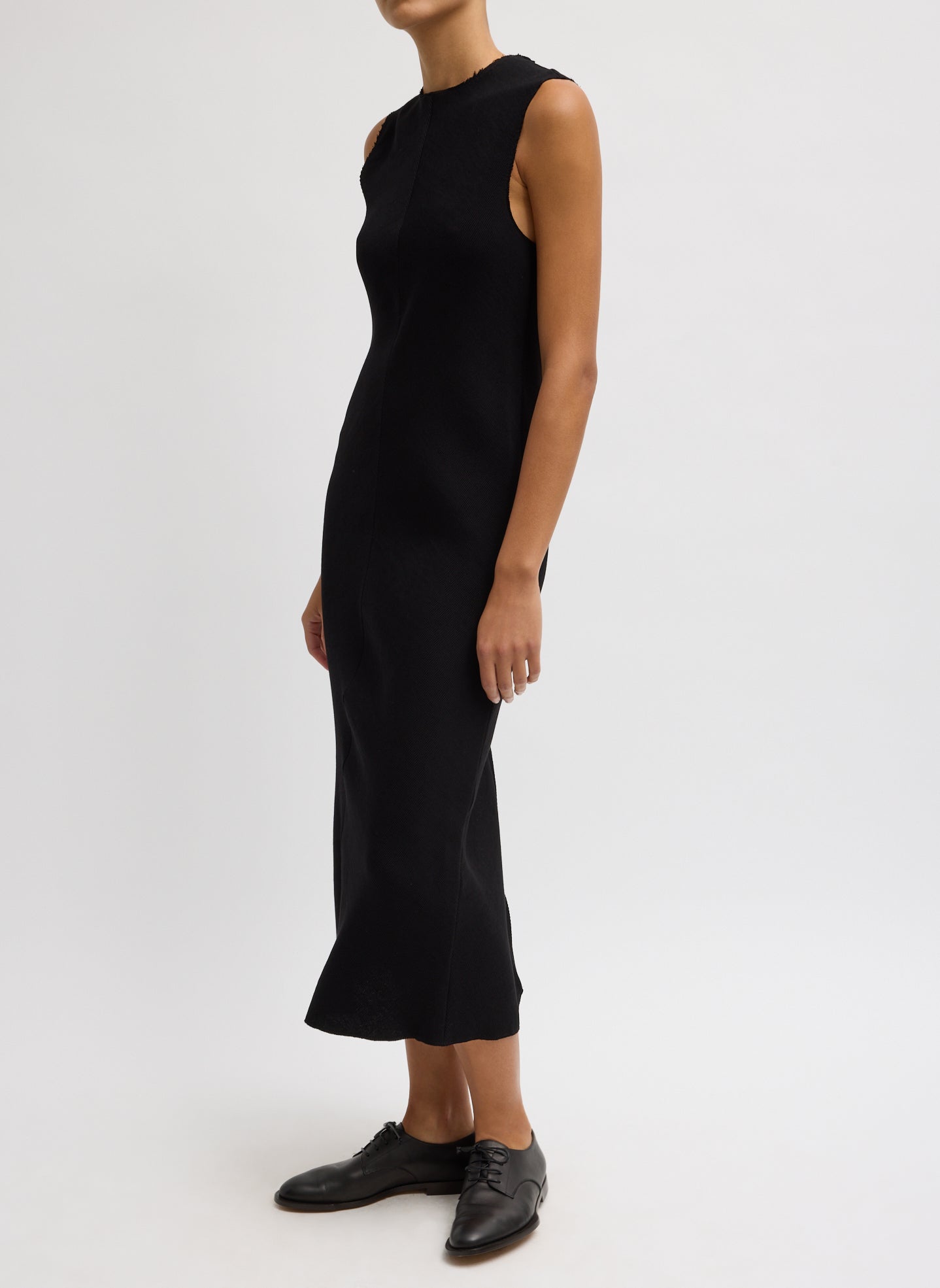 Viscose Plisse Sleeveless Bias Dress - side view on model