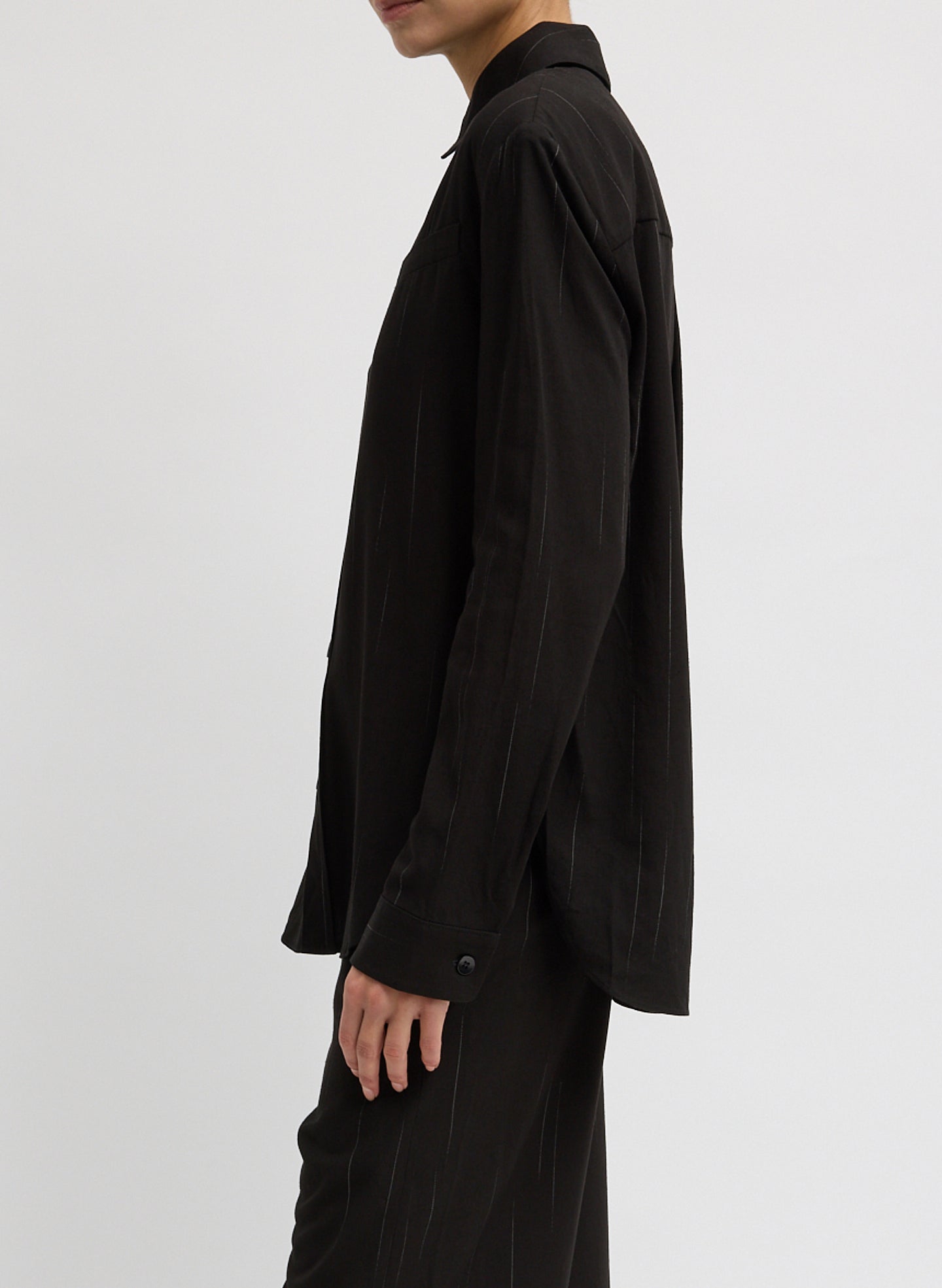 Viscose Suiting Detached Shirt - long sleeve button down, side view on model