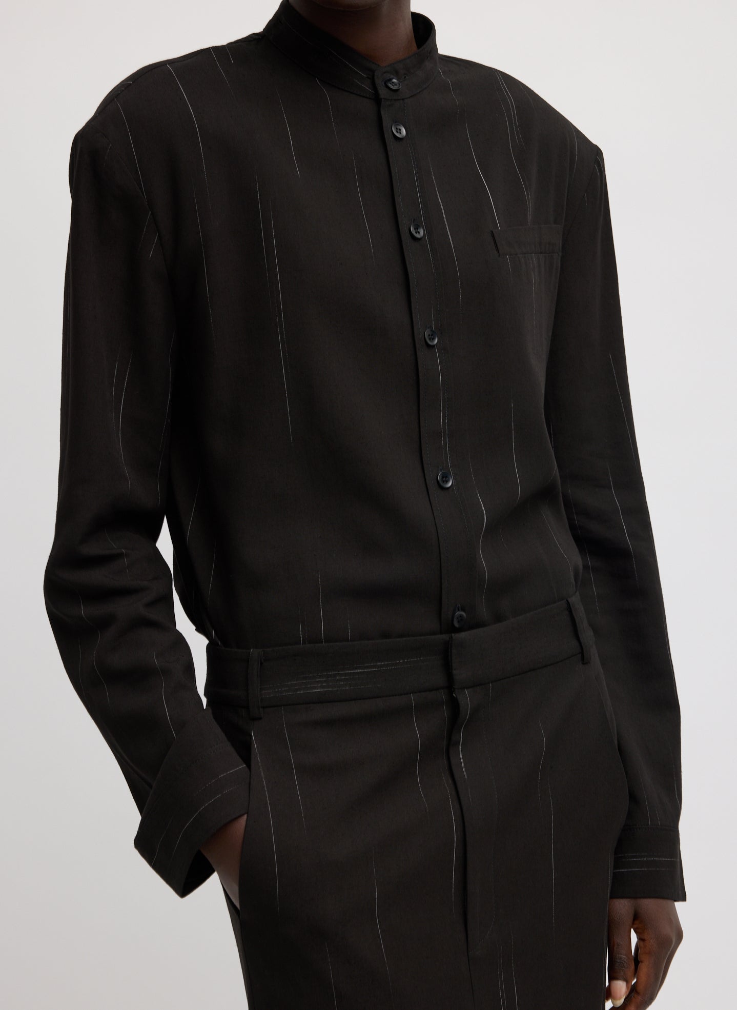 Viscose Suiting Detached Shirt - long sleeve button down, front view on model