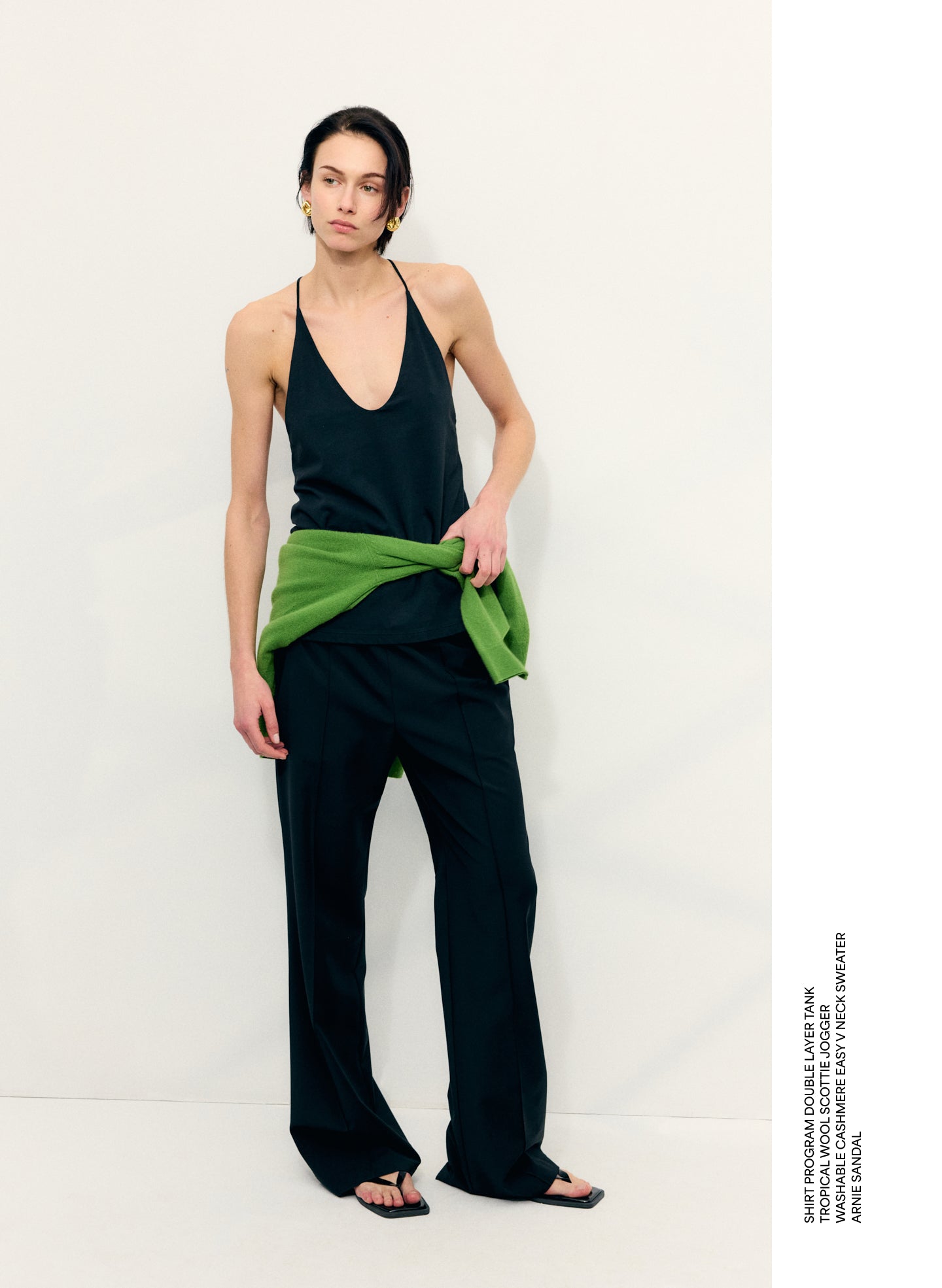 Black Tropical Wool Scottie Jogger - editorial image on model