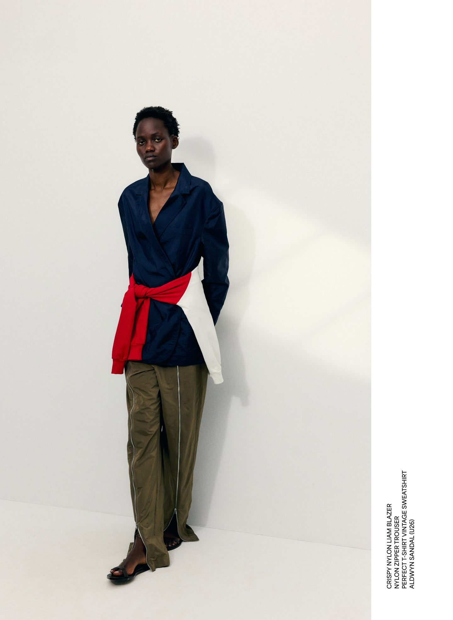 Dark Taupe Nylon Zipper Trouser - editorial image on model