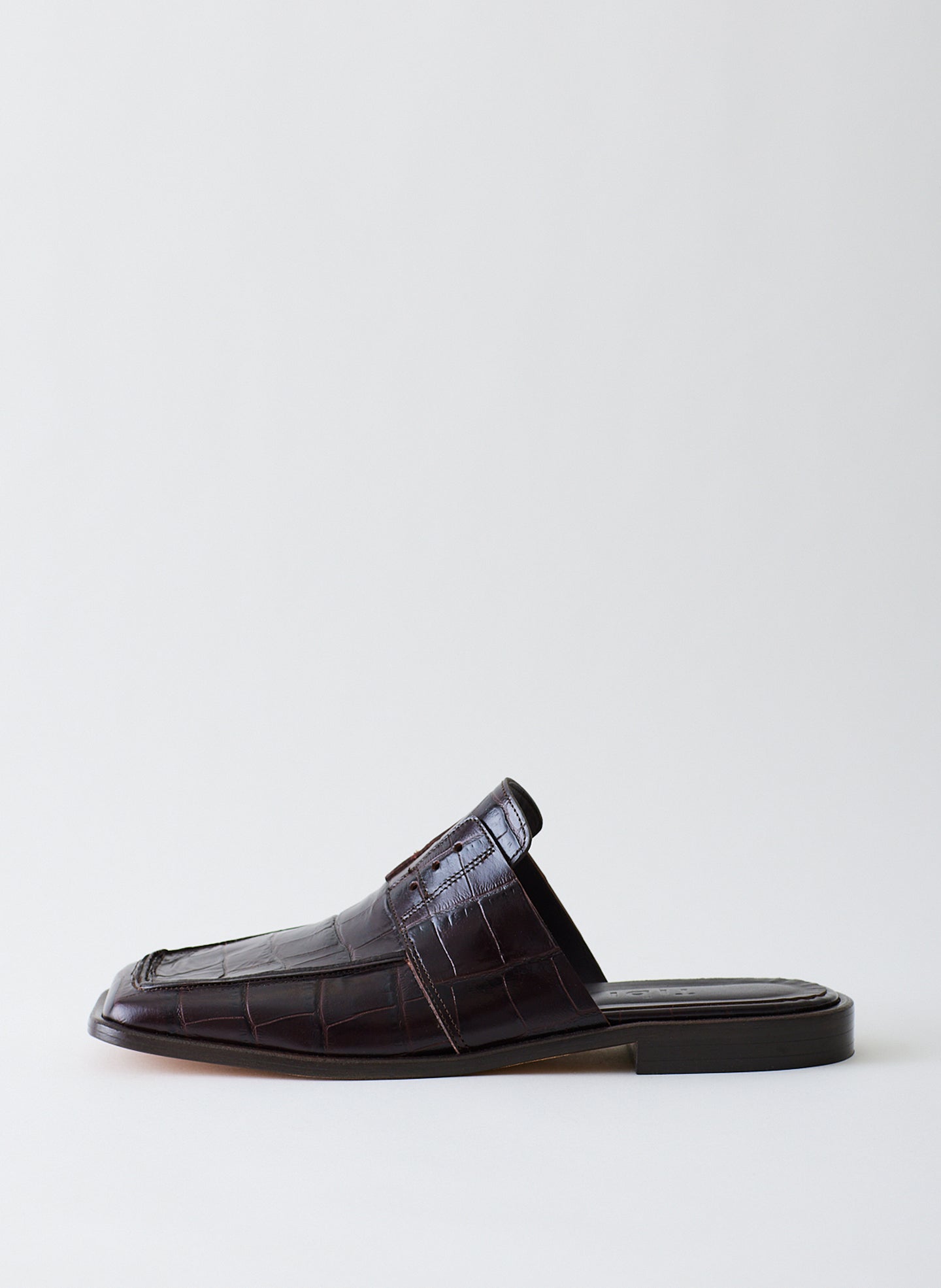 Croc Print Pedro Slide Square Toe Loafer - Dark Brown-1