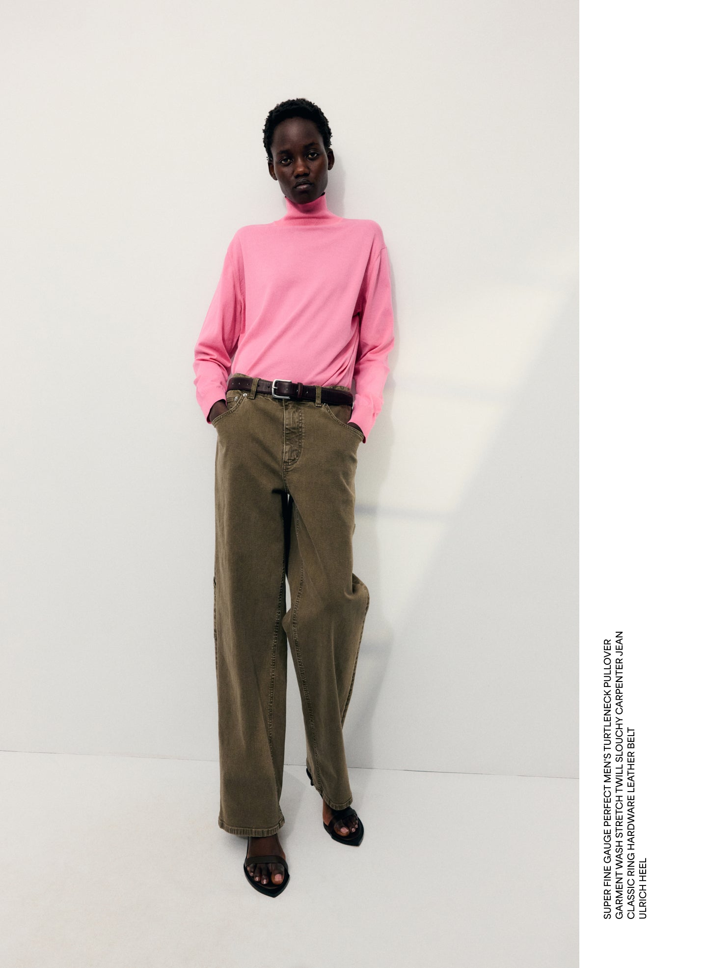 Bubble Gum Pink Super Fine Gauge Turtleneck - editorial image on model