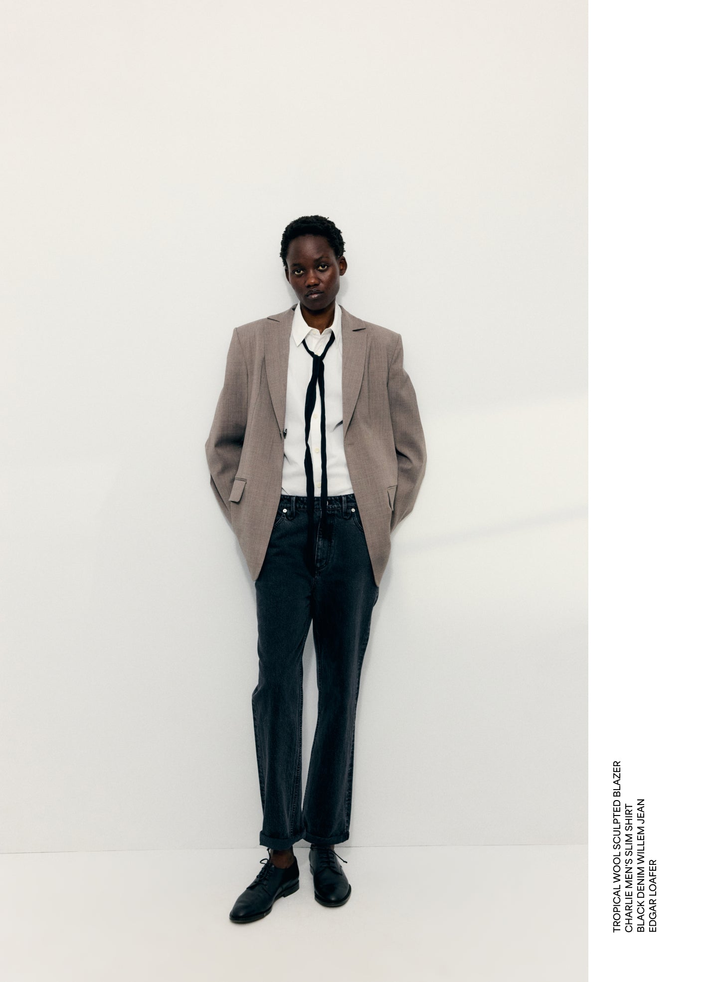 Cedar Melange Tropical Wool Sculpted Blazer - editorial image on model