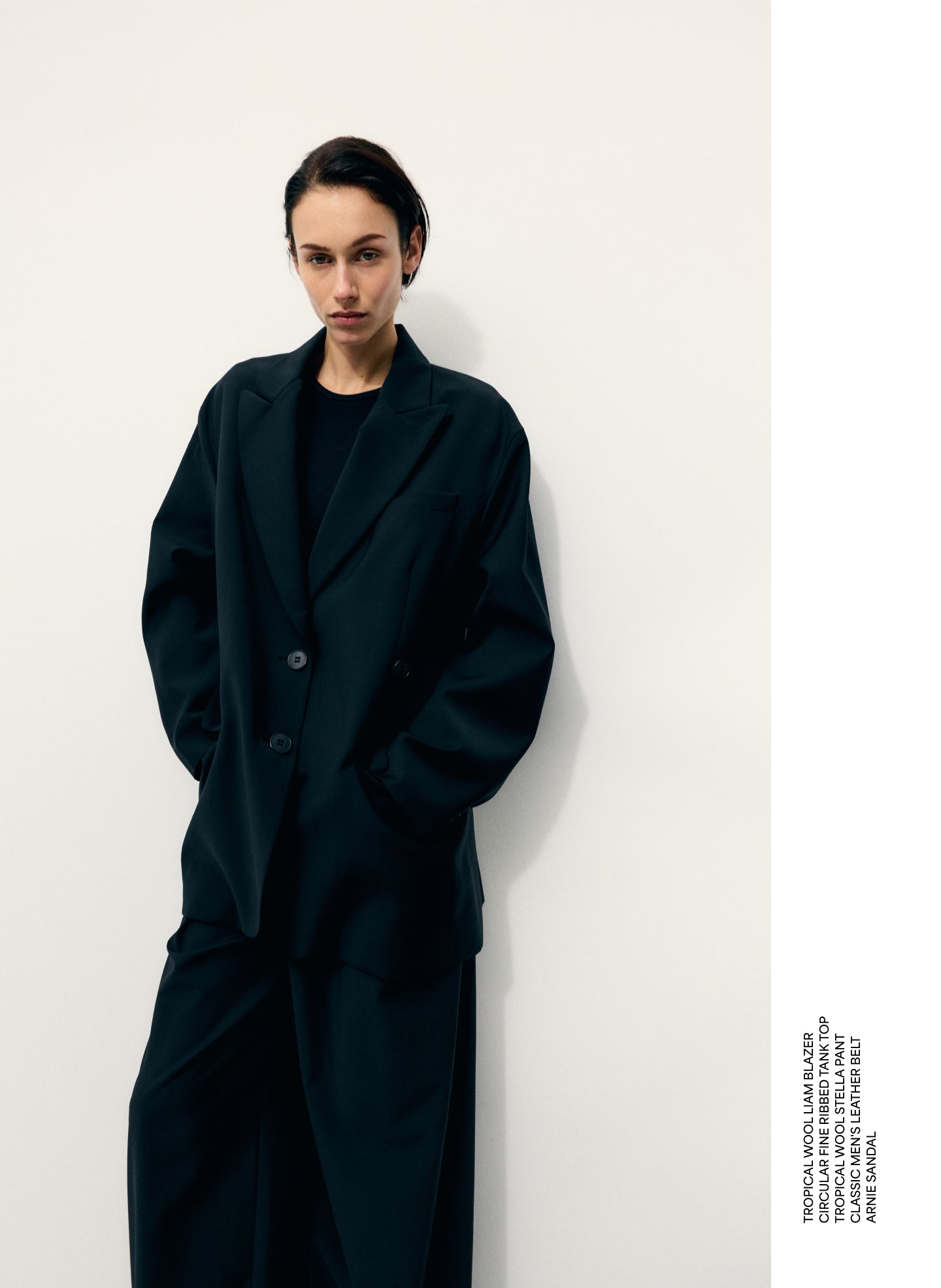 Black Tropical Wool Liam Blazer - editorial image on model