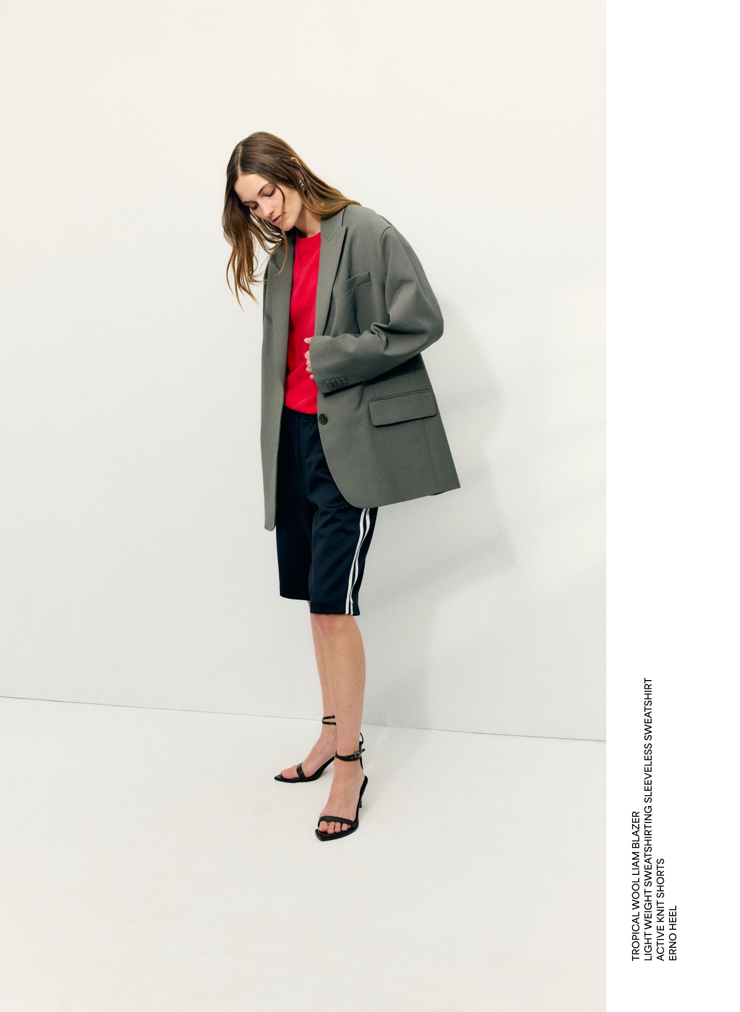 Dark Stone Grey Tropical Wool Liam Blazer - editorial image on model