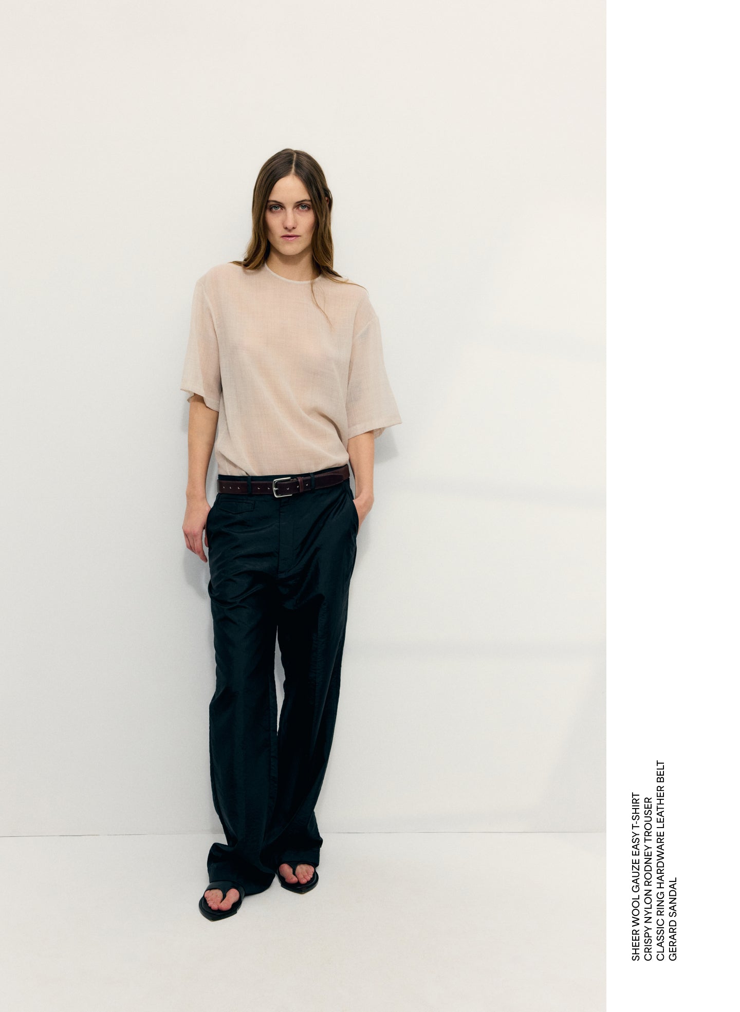 Oatmeal Melange Sheer Wool Gauze Easy T-Shirt - editorial image on model