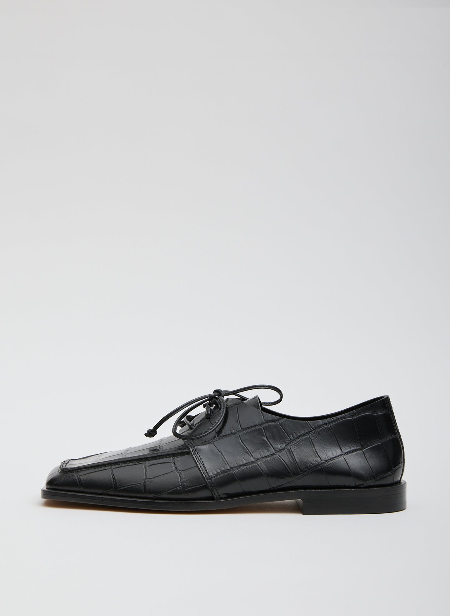 Brody Square Toe Loafer Crocodile Embossed - Black Brody Square Toe Loafer Crocodile Embossed - leather, side view