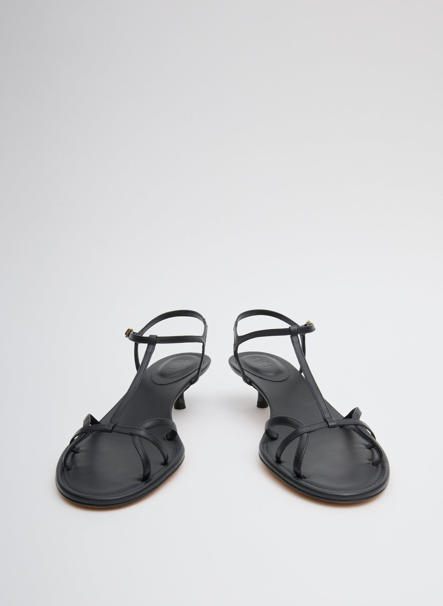 Dark Navy Christopher Heel - heeled leather sandal, front view