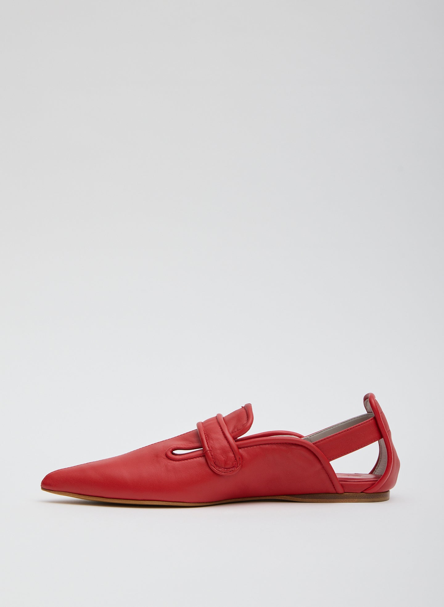 Red Cozy Rudolph Flat - pointed toe, side view