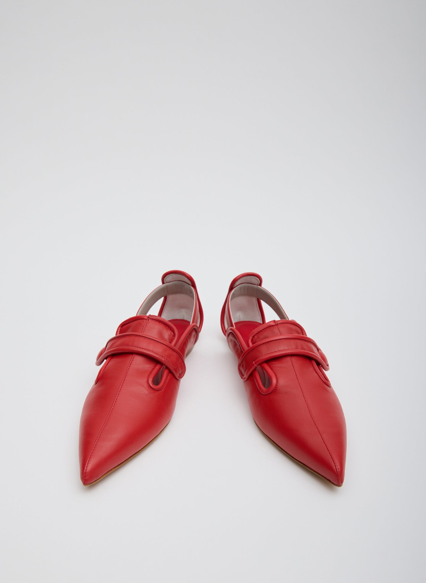 Red Cozy Rudolph Flat - pointed toe, front view