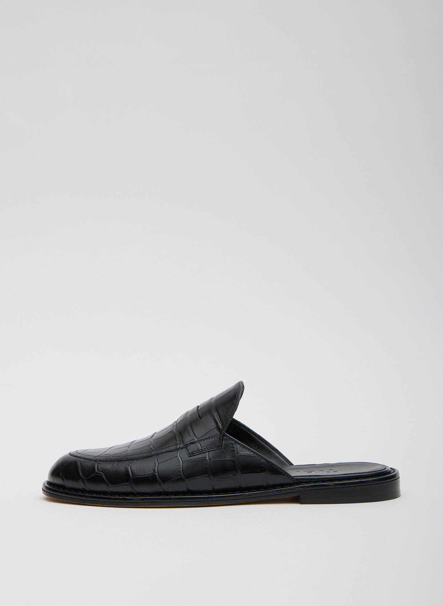Herbert Slide Crocodile Embossed - Black Herbert Slide Crocodile Embossed - leather loafer slide, side view