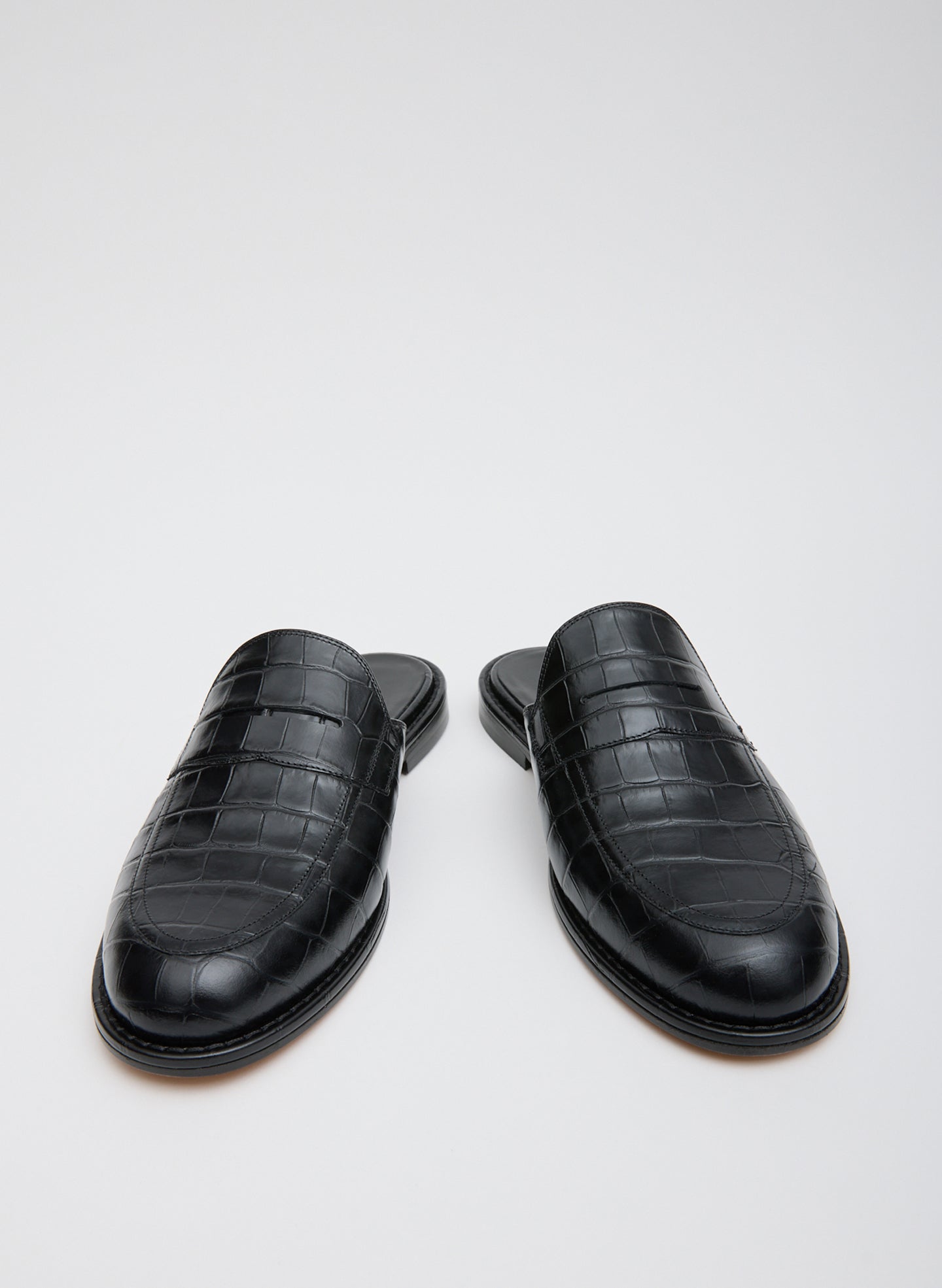 Black Herbert Slide Crocodile Embossed - leather loafer slide, front view