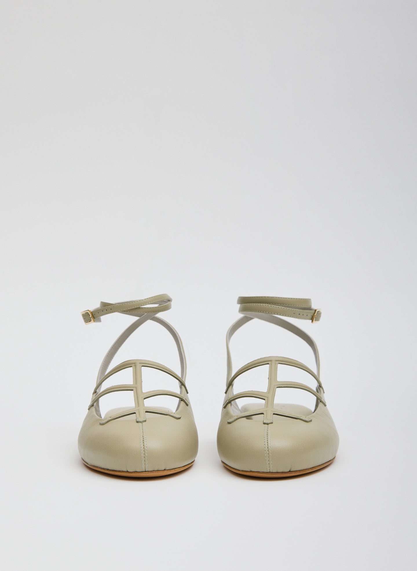 Dusty Pale Green Jean-Claude Flat - caged ballet flat, front view