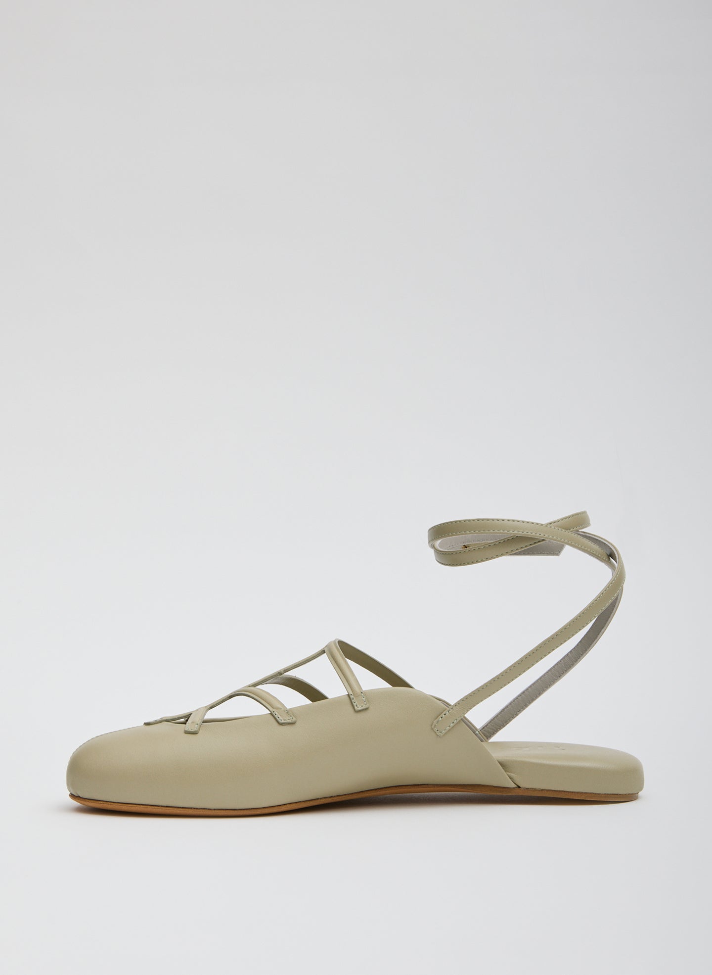 Dusty Pale Green Jean-Claude Flat - caged ballet flat, side view