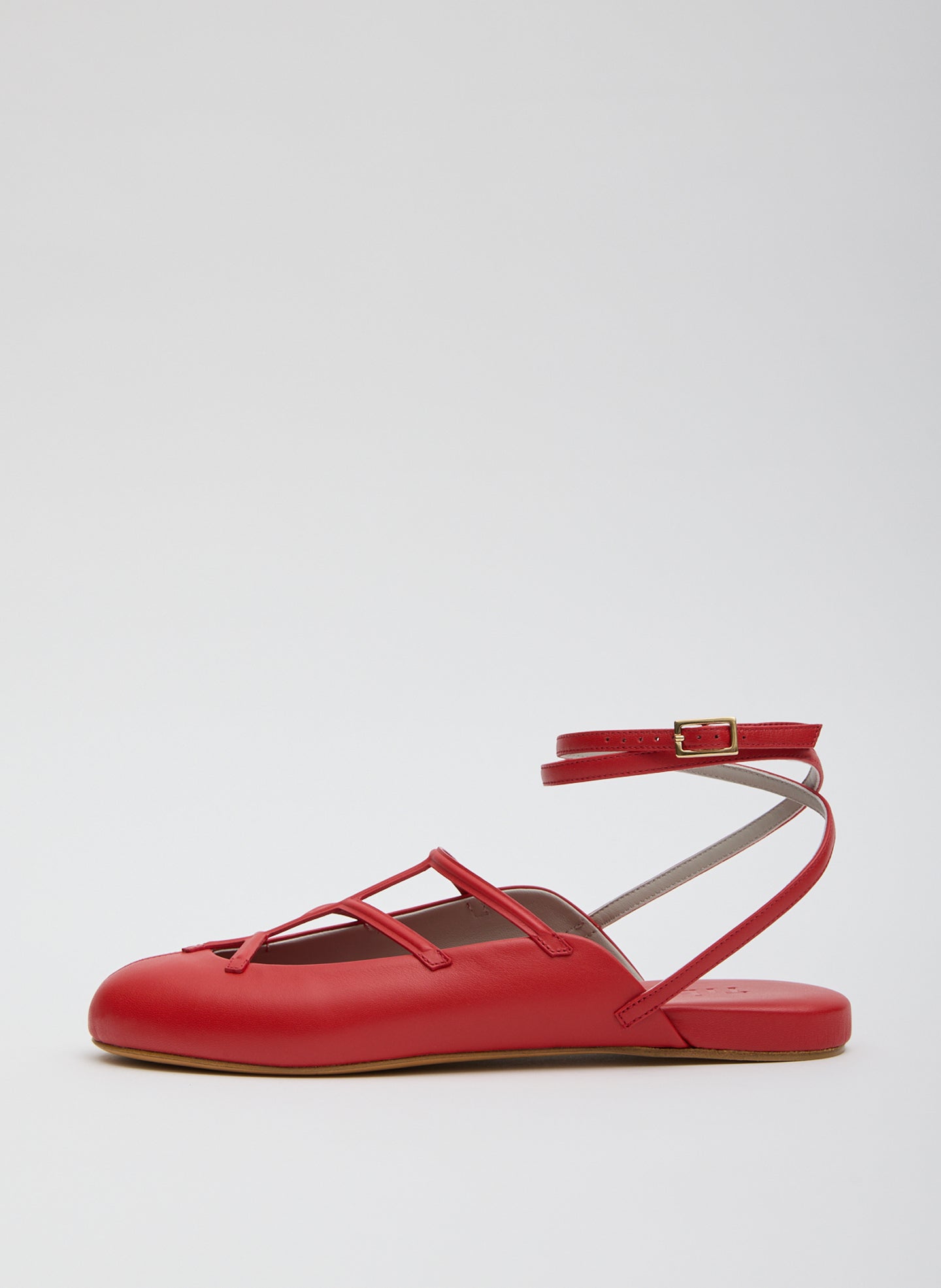 Jean-Claude Flat - Red Jean-Claude Flat - caged ballet flat, side view