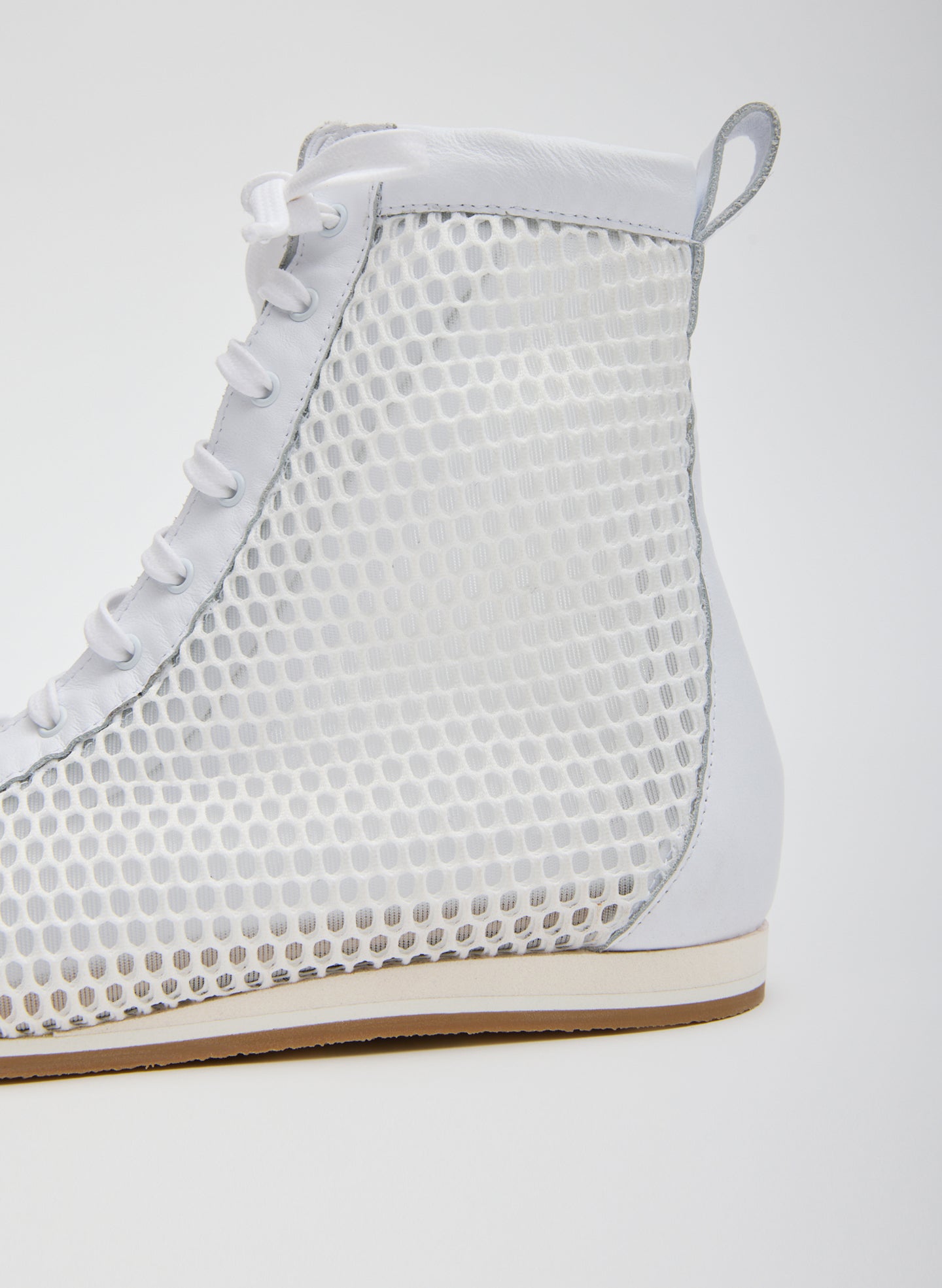 White Seth Mesh High Top Sneaker - closeup of mesh detail