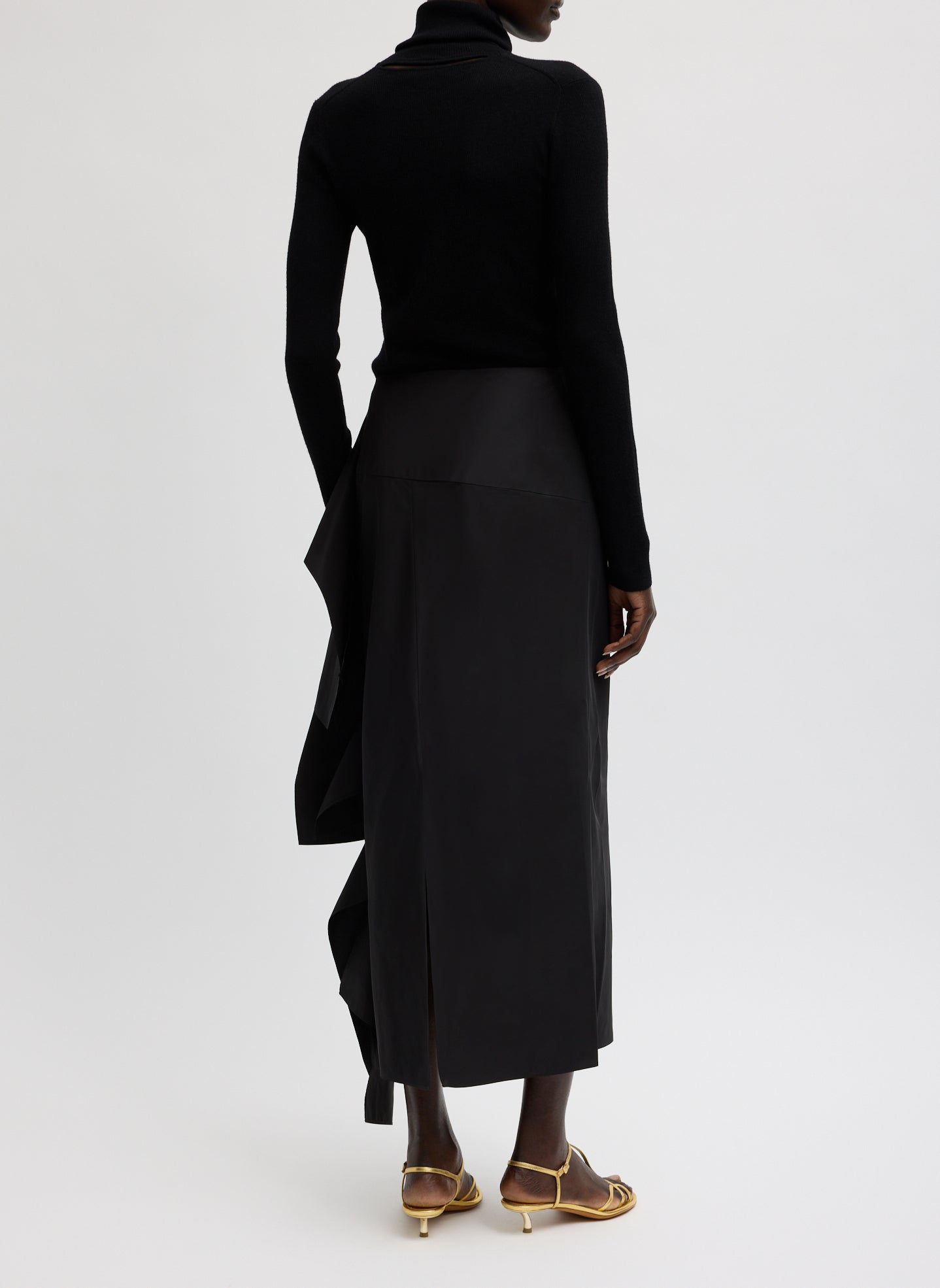 Black Italian Sporty Nylon Ribbon Skirt - full look, back view on model