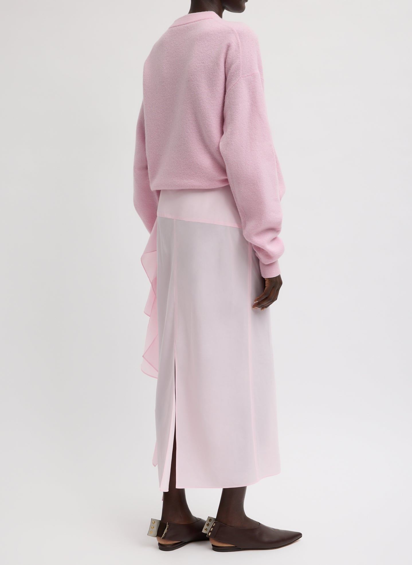 Light Pink Italian Sporty Nylon Ribbon Skirt - full look, side view on model