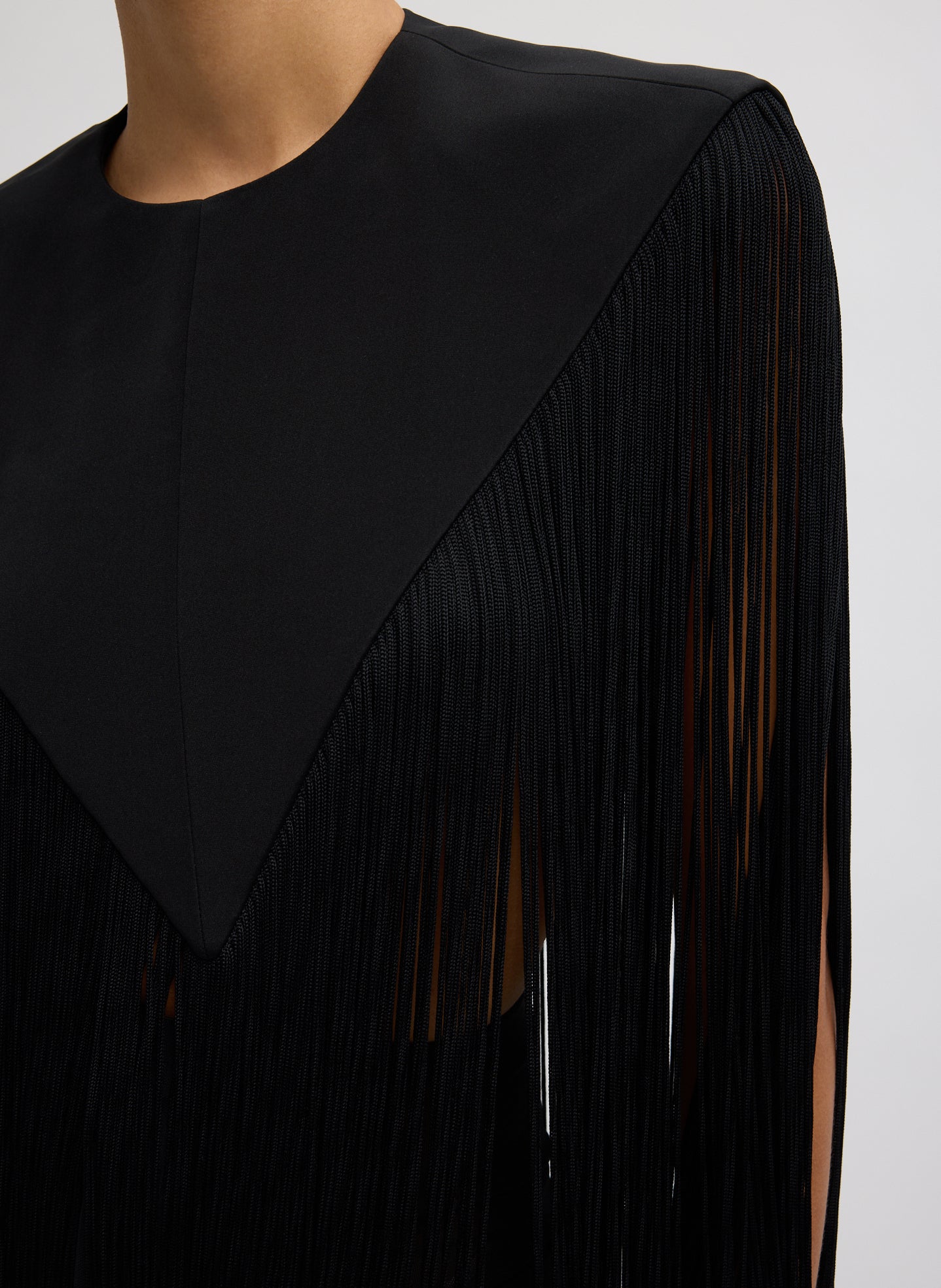 Black 4-Ply Silk Fringe Cape - closeup of fringe detail
