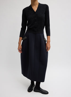 Navy Bonded Twill Sculpted Skirt With Removable Beading - midi skirt, front view on model