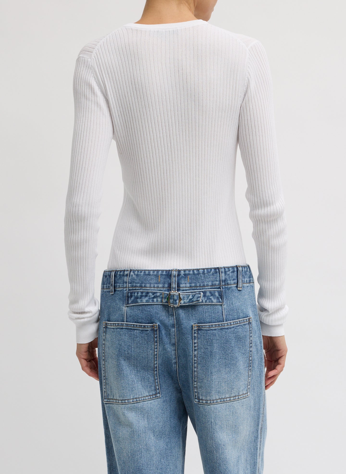 White Ribbed Knit Cardigan - back view on model