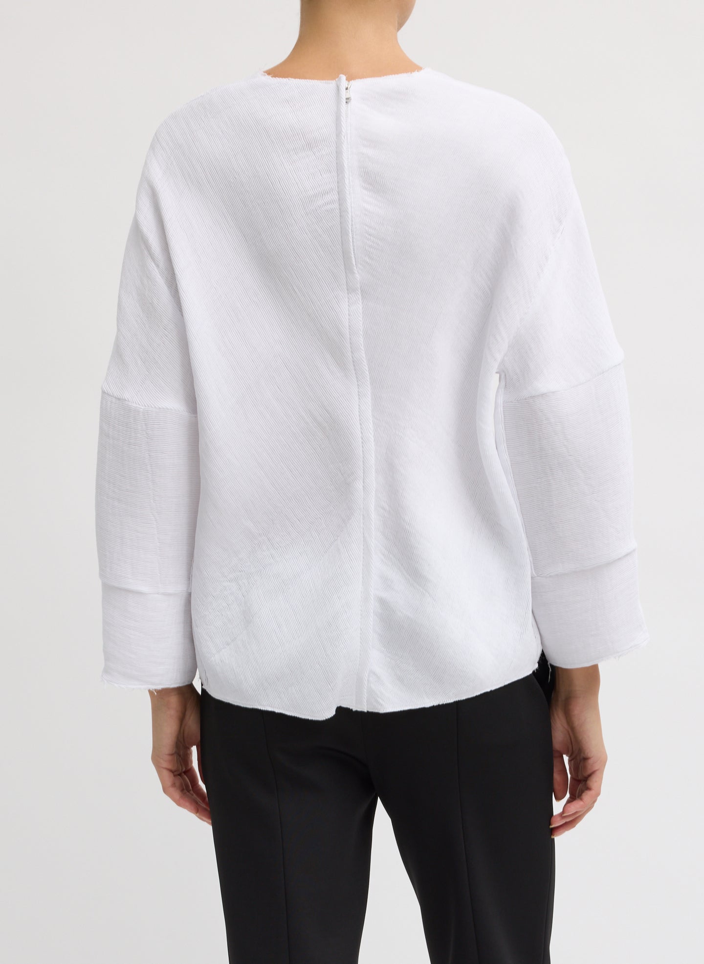 White Viscose Plisse Hinged Long Sleeve Top - back view on model