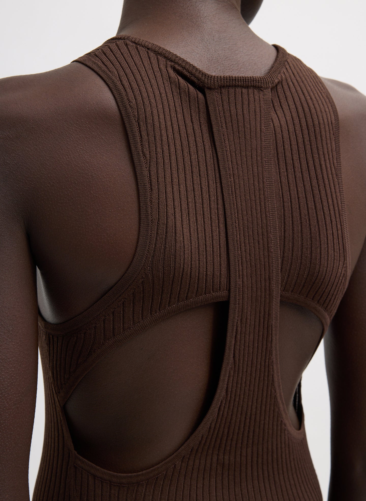 Hickory Brown Ribbed Sweater Cut Out Tank - closeup of cutout details at back