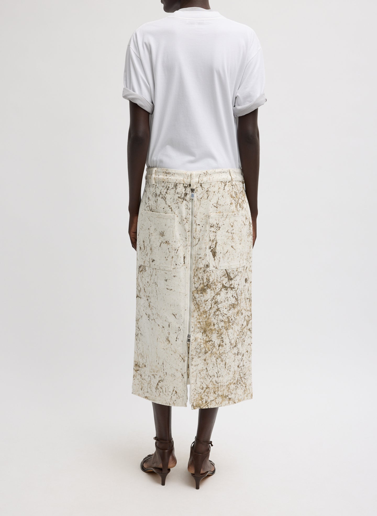 Calcimin Denim Midi Trouser Zip Skirt - back view on model