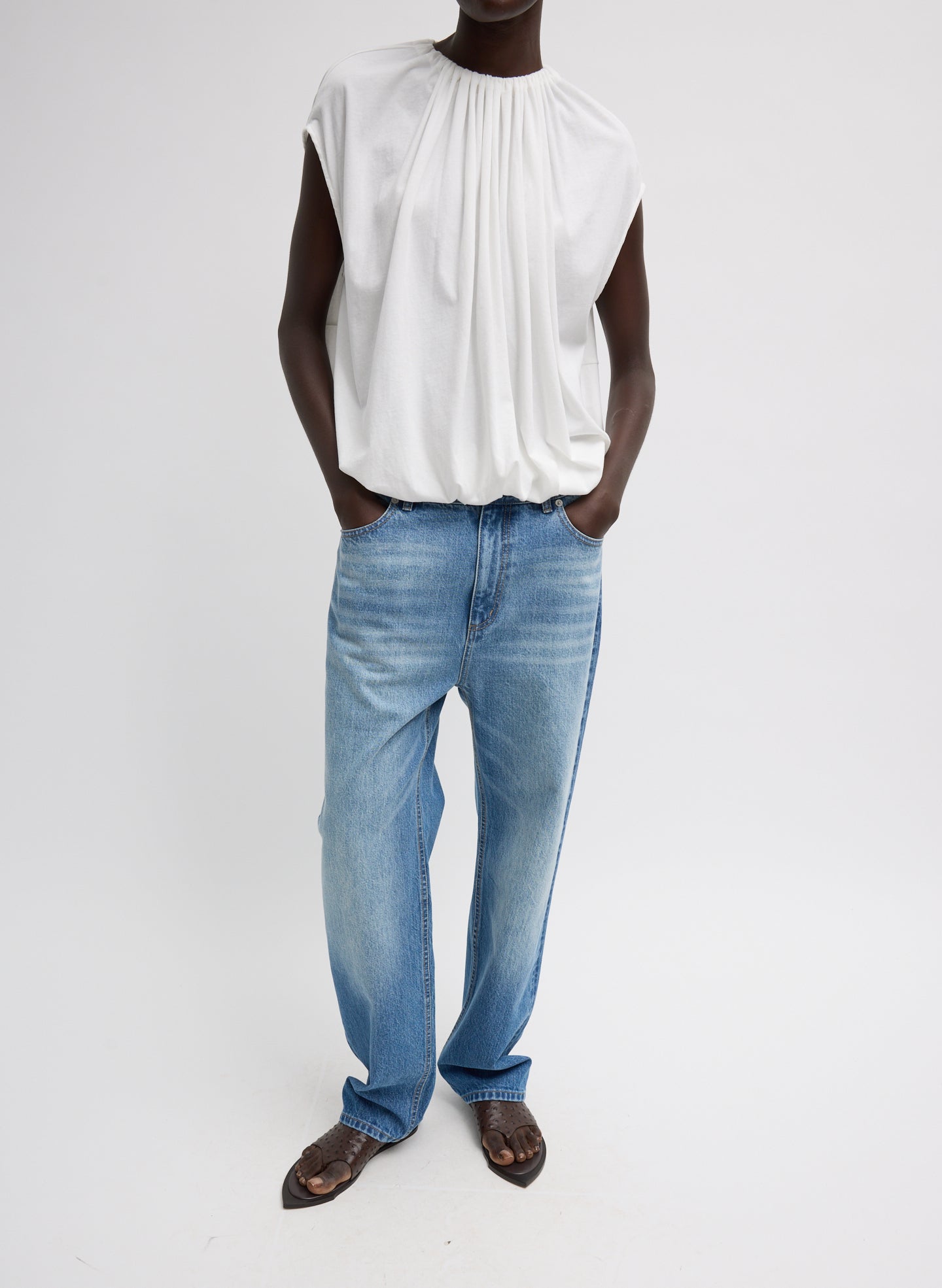 Classic Wash Selvage Denim 5 Pocket Alec Jean - front view on model