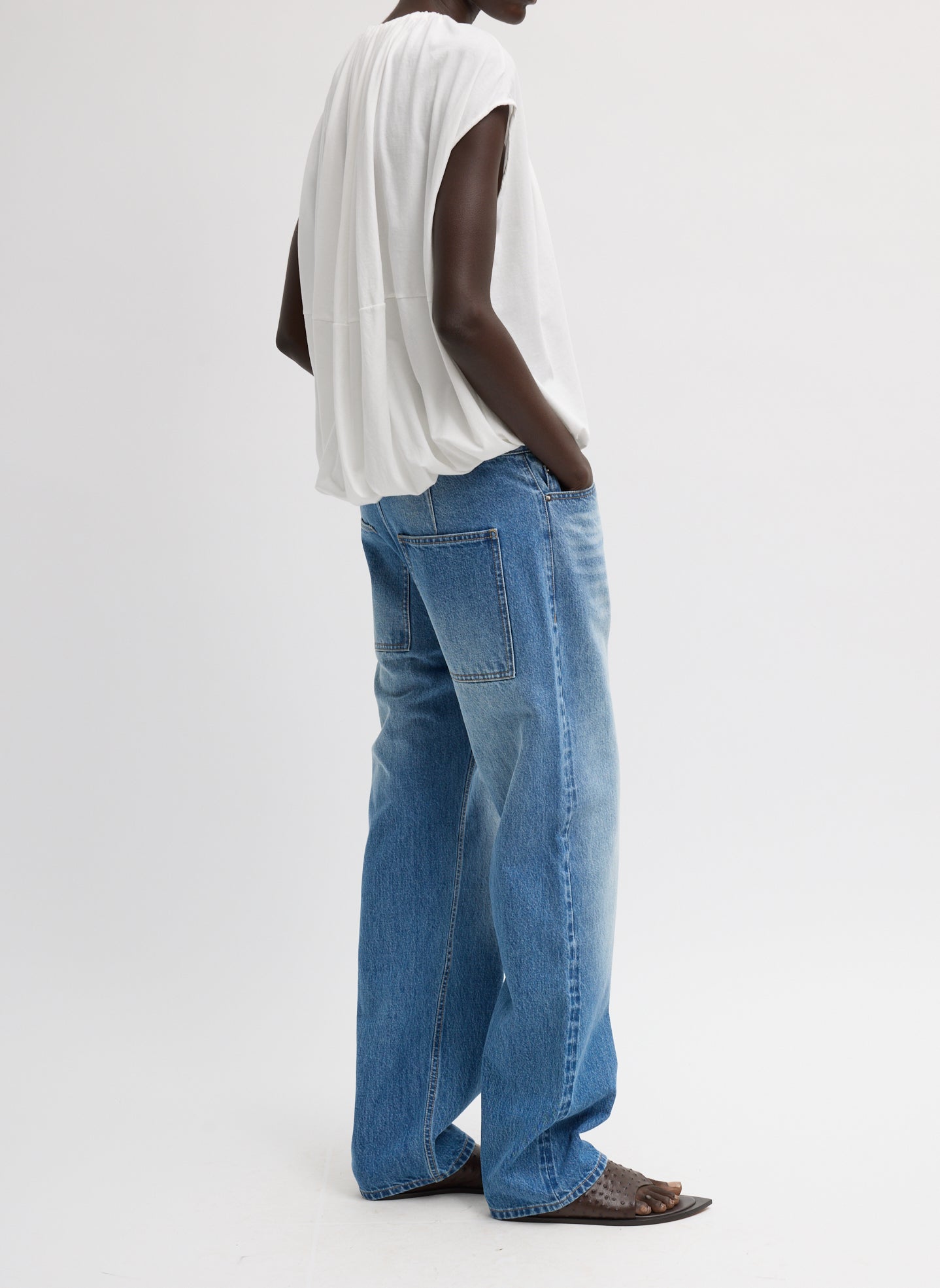 Classic Wash Selvage Denim 5 Pocket Alec Jean - side view on model