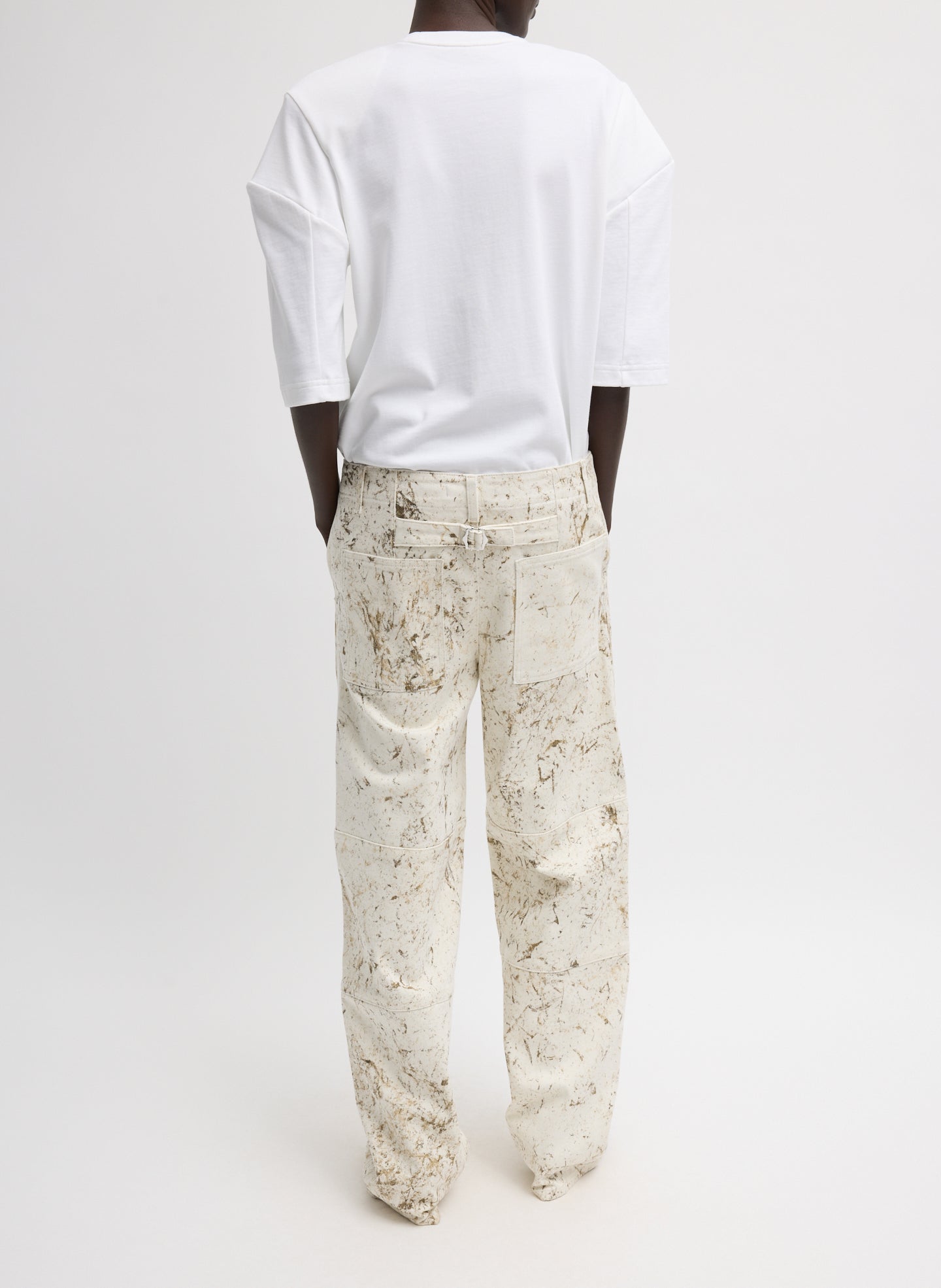 Ivory Multi Calcimin Denim Fischer Jean - splattered, back view on model