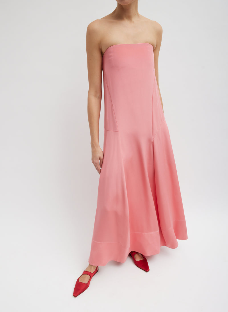 티비 Tibi 4-Ply Silk Strapless Sculpted Dress,Pink