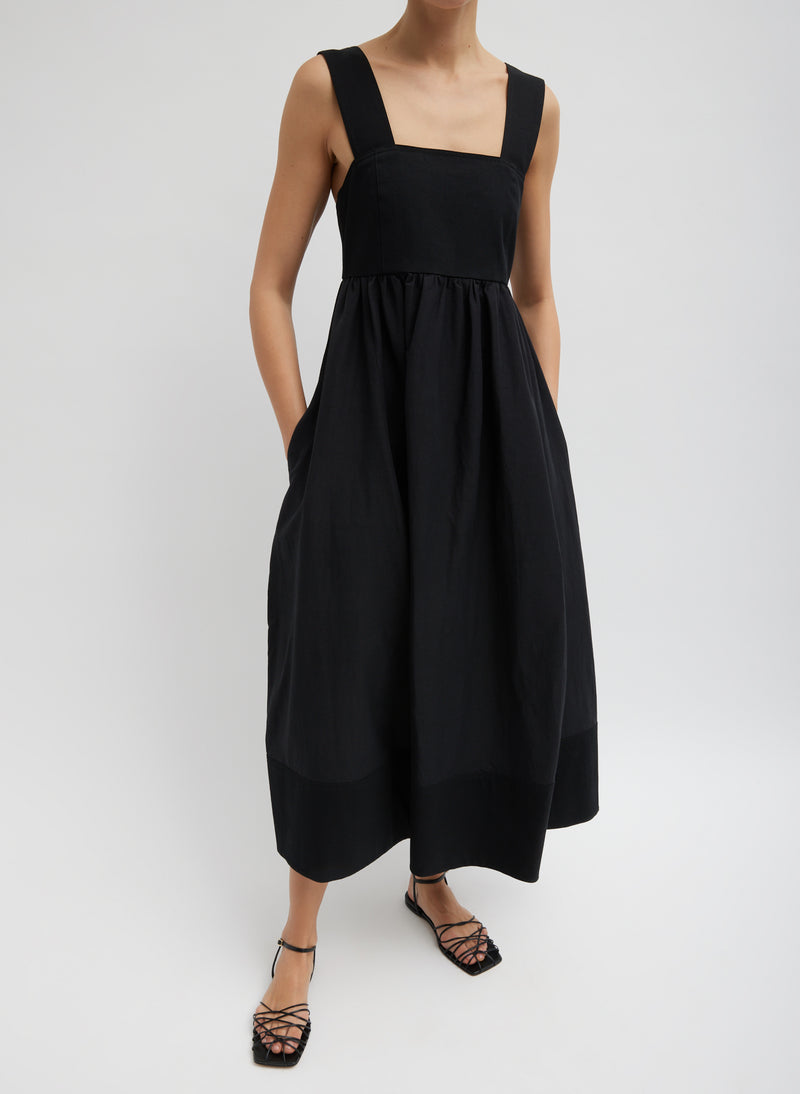 티비 Tibi Linen Cotton Voile Sculpted Dress,Black