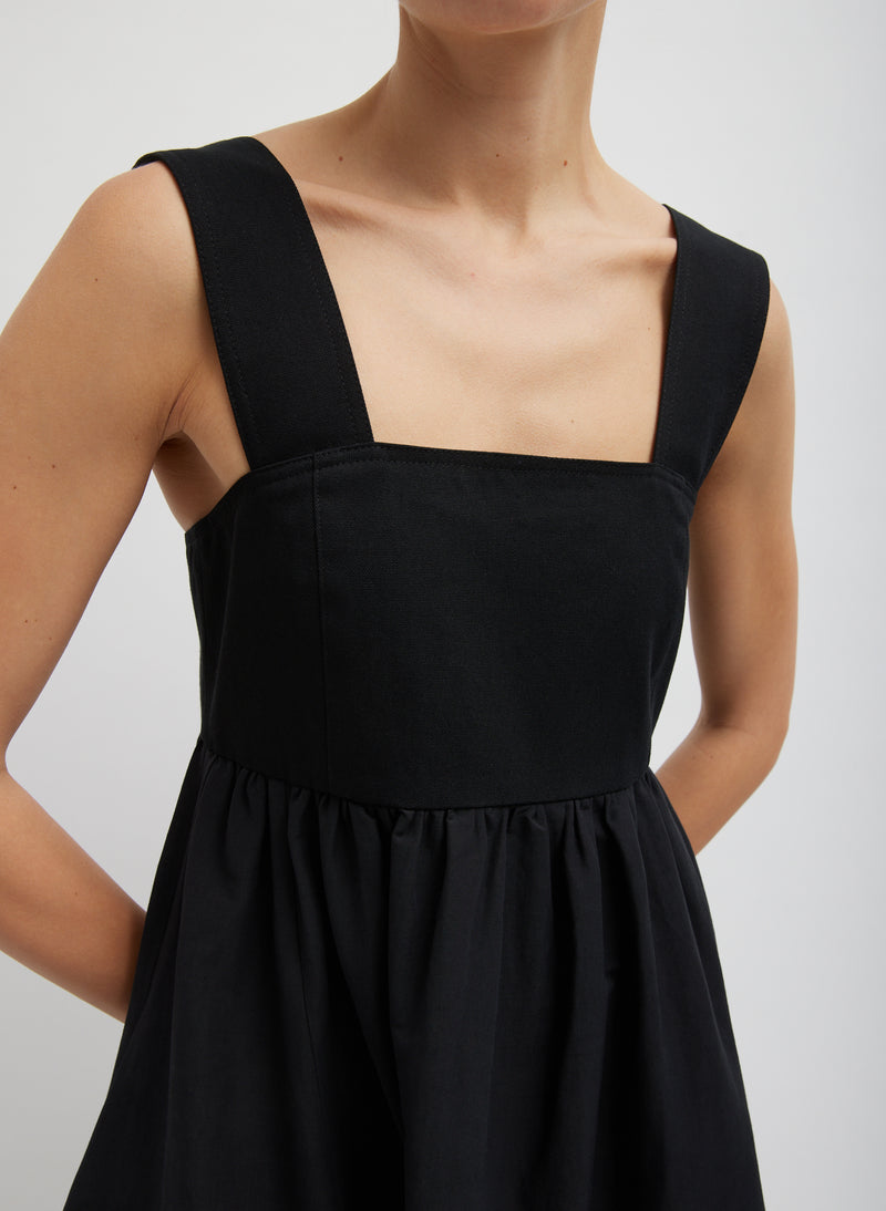 Linen Cotton Voile Sculpted Dress Black-5