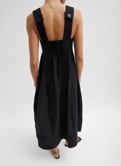 Linen Cotton Voile Sculpted Dress Black-8