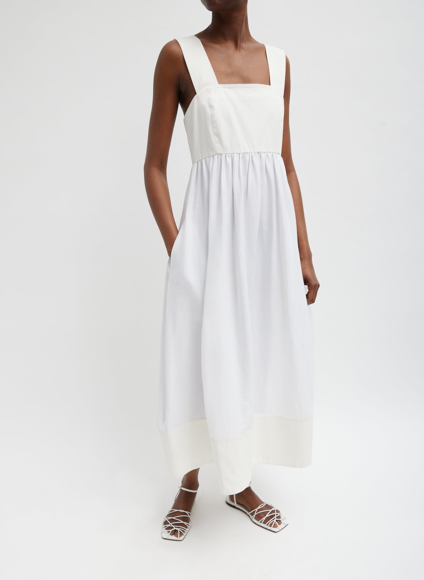 Linen Cotton Voile Sculpted Dress - White-1