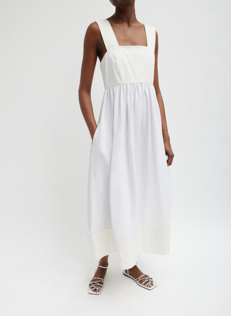 티비 Tibi Linen Cotton Voile Sculpted Dress,White