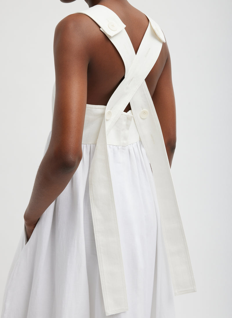 Linen Cotton Voile Sculpted Dress White-5