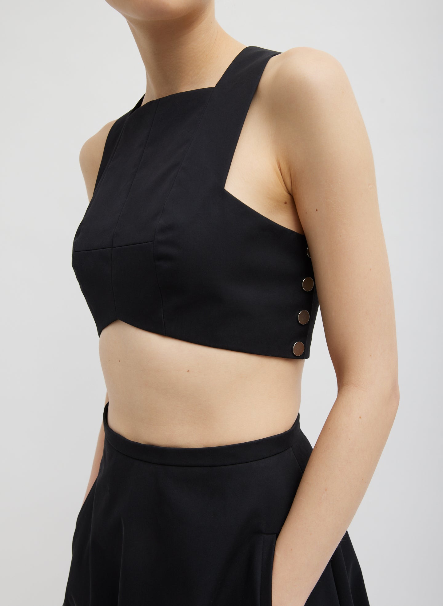 Bonded Luxe Twill Square Neck Cropped Top - Black-1