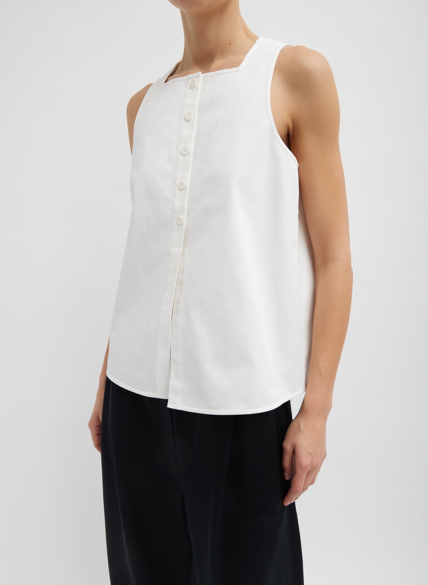 Chino Slit Front Sleeveless Top - White-1