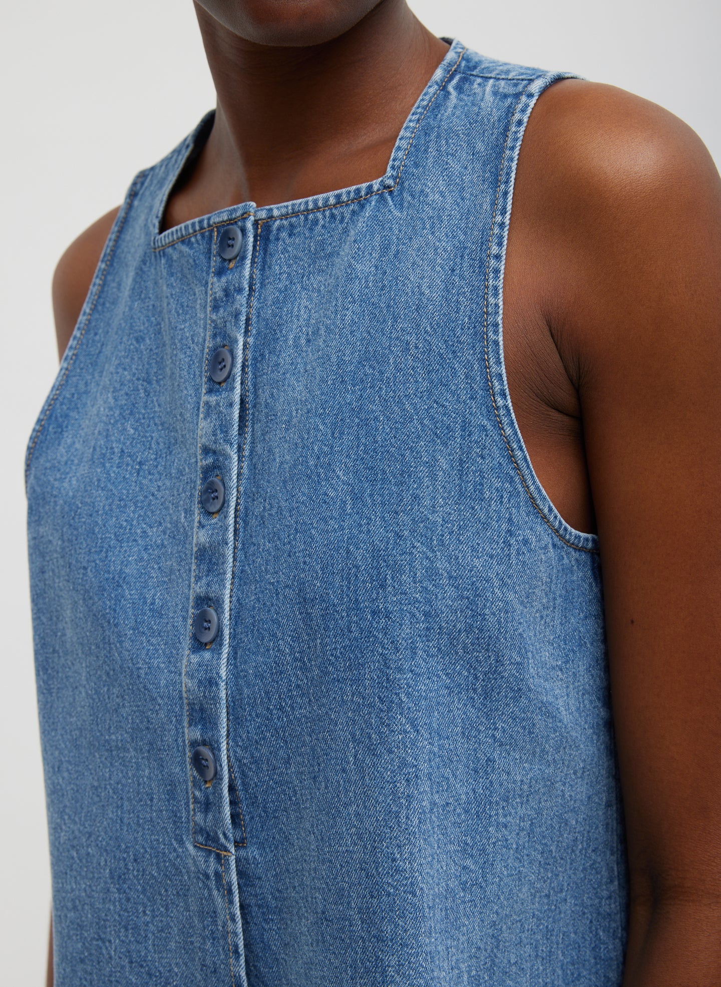 Spring Denim Slit Front Sleeveless Top - Classic Blue-1