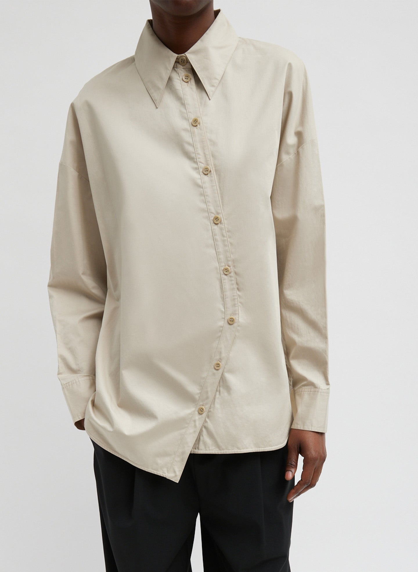 Eco Poplin Asymmetrical Shirt - Ash-1