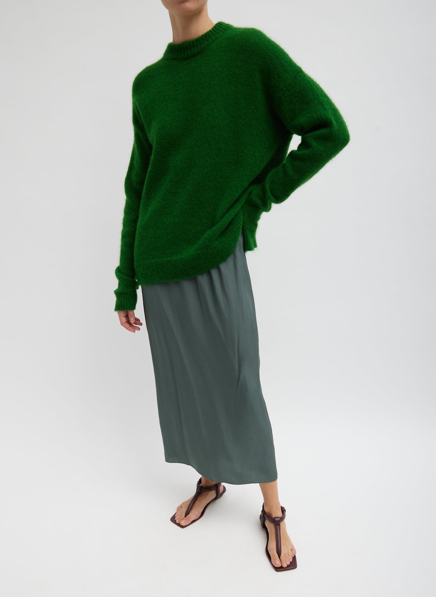 Soft Mohair Crewneck Easy Pullover - Grass-1