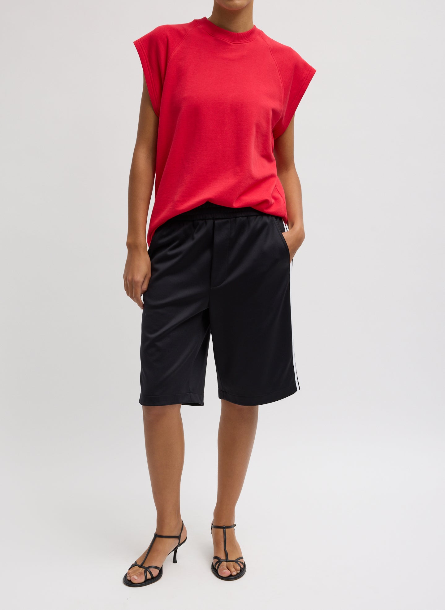 Active Knit Short - Black Active Knit Short - athletic knee length short front view on model