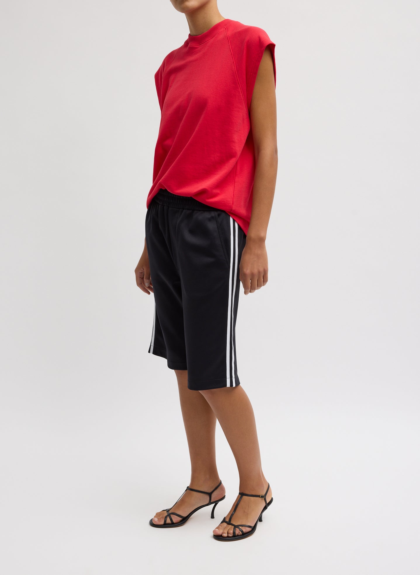 Black Active Knit Short - athletic knee length short side view on model