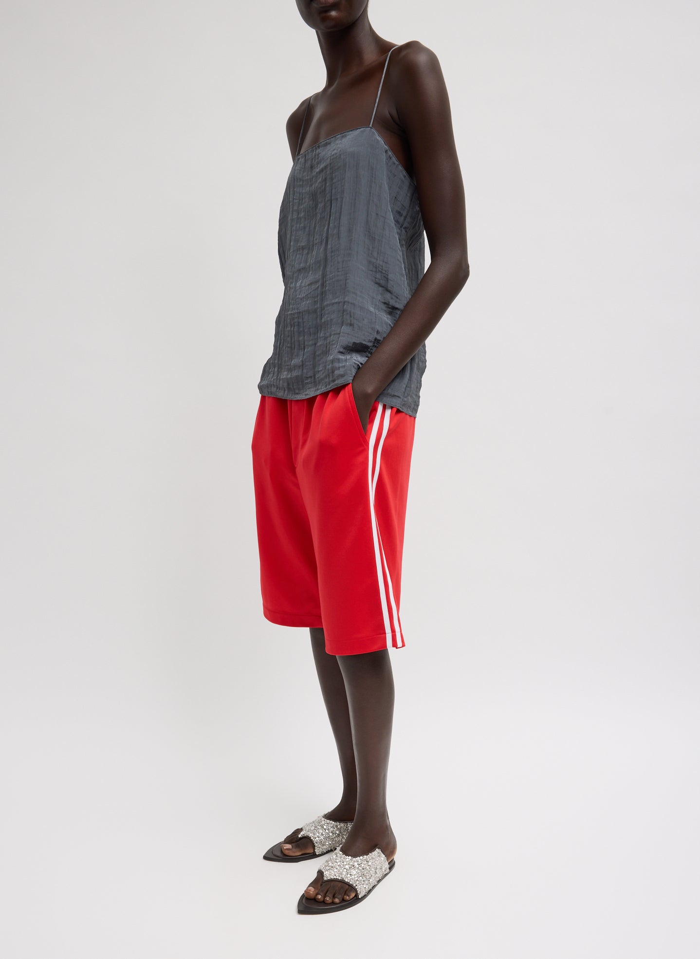 Active Knit Short - Red Active Knit Short - athletic knee length short, front view on model