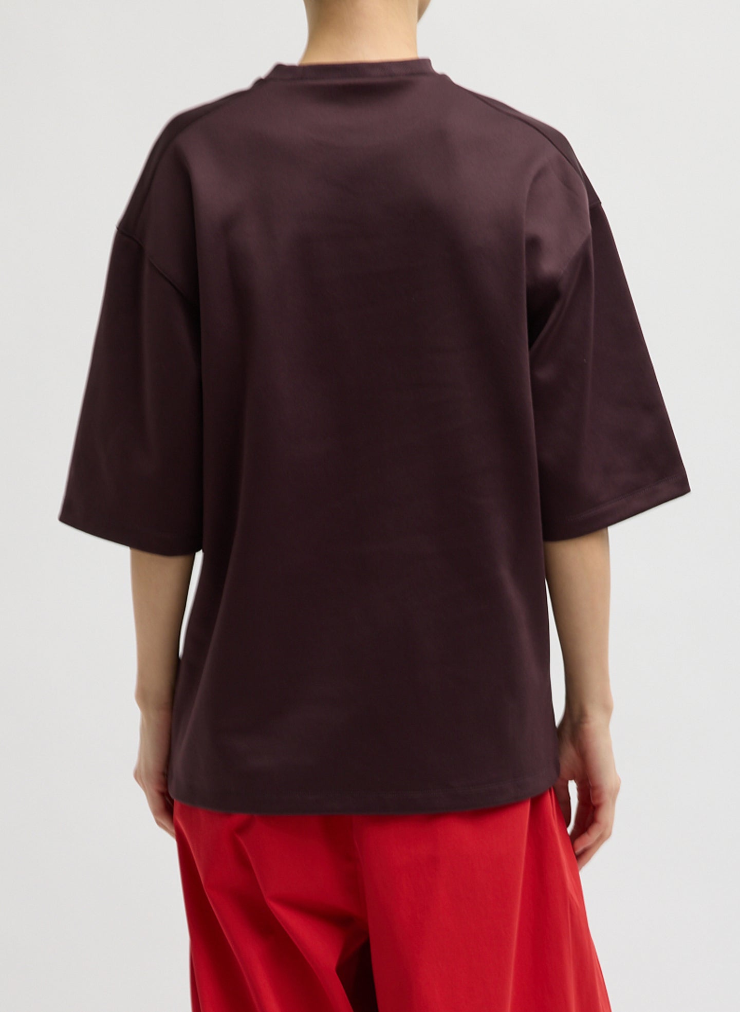 Brown Active Knit Easy T-Shirt - oversized tee, back view on model
